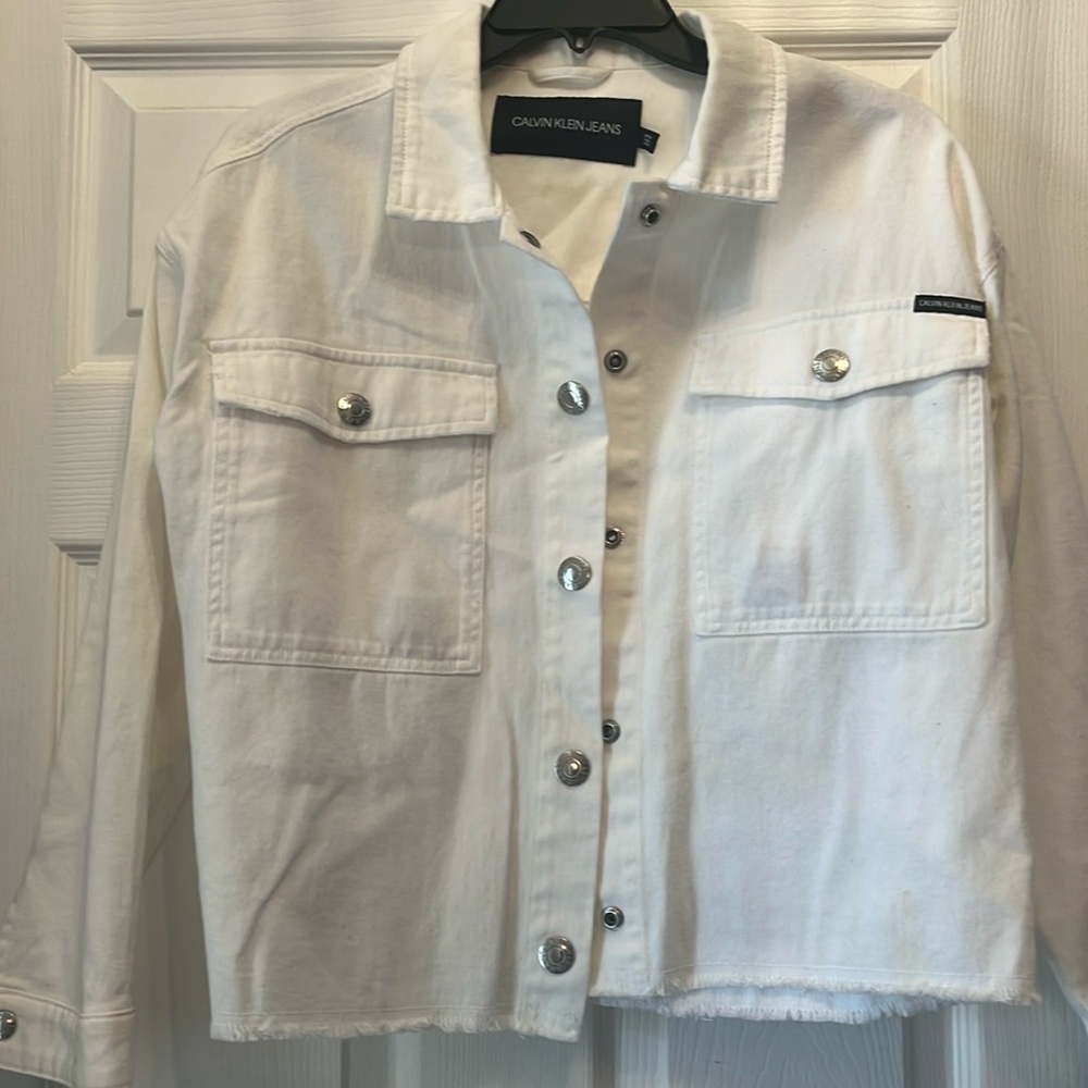 Calvin Klein Women White denim jacket size small